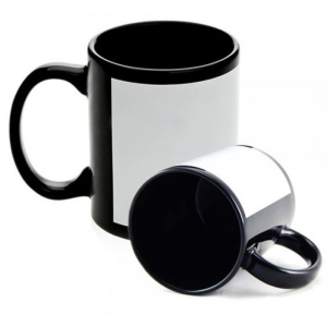 Caneca Preta com tarja branca Porcelana  Preta Fosco Sublimação  